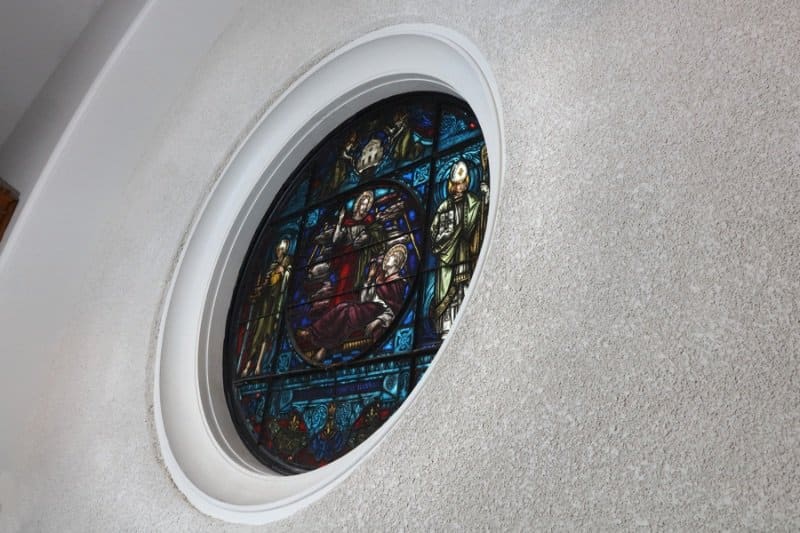 Circular Stained Glass detail - Bradleigh Applications, Inc. Pyrok & StarSilent construction at Archdiocese of Washington at St. Martin’s Church