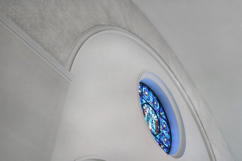 Circular Stained Glass detail - Bradleigh Applications, Inc. Pyrok & StarSilent construction at Archdiocese of Washington at St. Martin’s Church